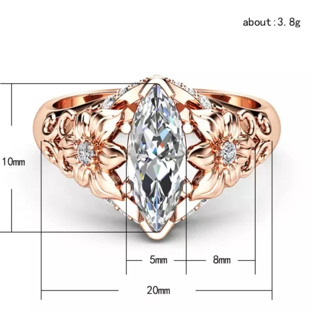 New Rose Gold Plated Marquize Cut Diamond Ring - Picture 3 of 4